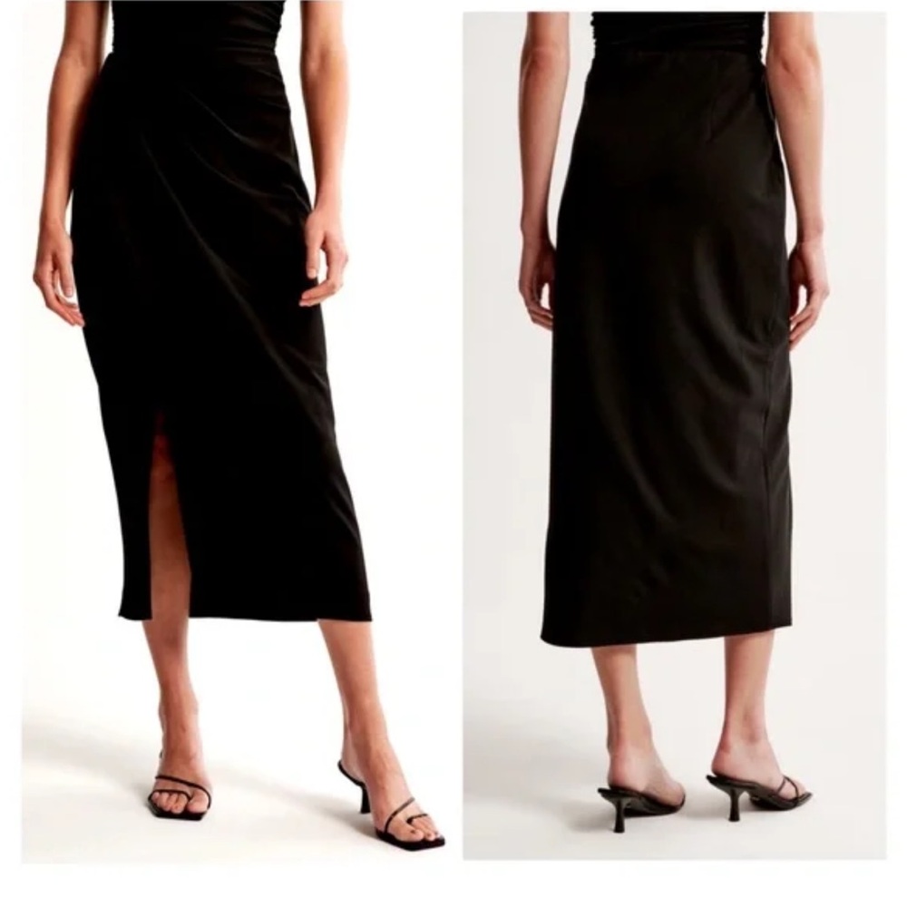 NWT ABERCROMBIE Premium Crepe Black Draped Midi Skirt Small